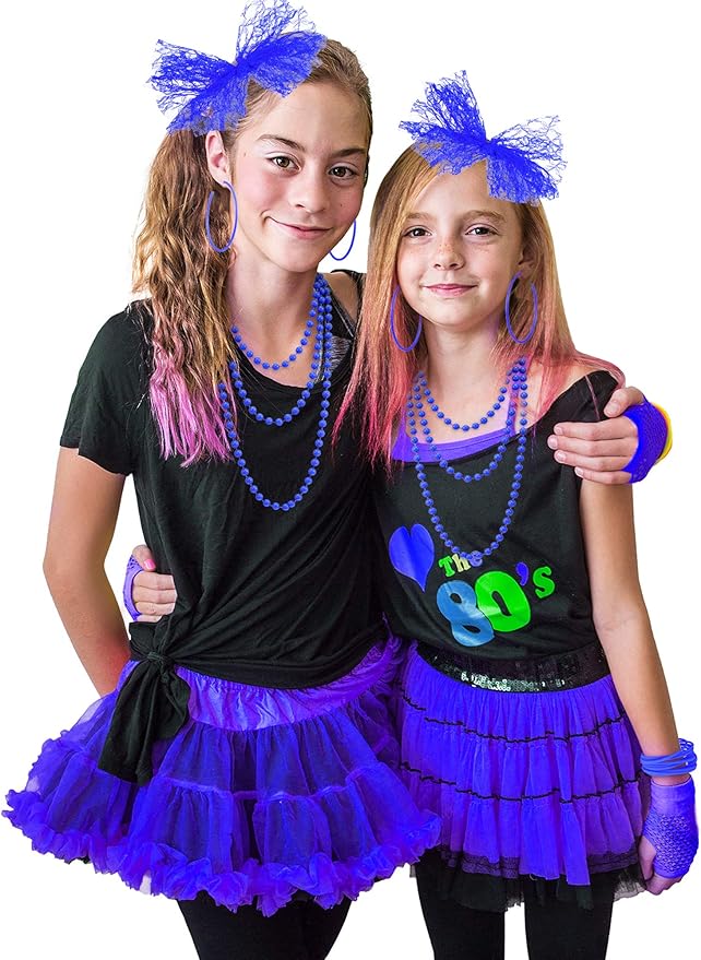 Blulu 80s Costume Accessories for Women Lace Headband Earrings Fishnet Gloves Necklace Bracelet for 80s Retro Party