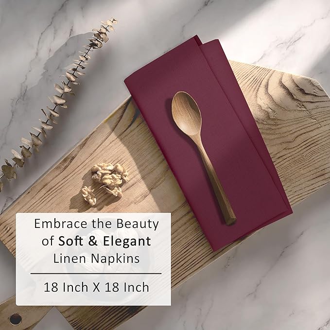 Ruvanti Linen Napkins Set of 12, 18x18 Cloth Napkins, Cotton Linen Blend Napkins Cloth Washable, Soft, Reusable Dinner Napkins for Wedding, Parties, Christmas, Thanksgiving, Everyday Use - Burgundy