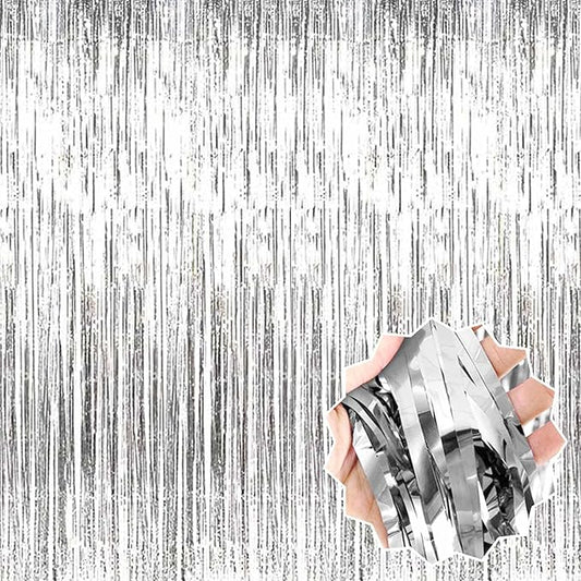 6 Pack Silver Foil Fringe Curtains Backdrop, 3.28 x 9.8 Ft Metallic Streamers Tinsel Curtains Background for Photo Booth, Birthday, Halloween, Christmas, Thanksgiving, New Year Party Decorations
