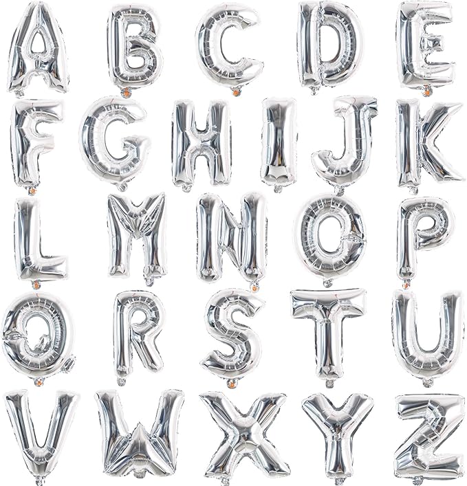 TONIFUL 52 Pcs Letter Balloons 16 Inch Silver Letter A-Z Balloons Custom Phrase Mylar Foil Alphabet DIY Personalized Phrase Banner for Birthday Anniversary Celebration Graduation Party Supplies Decor
