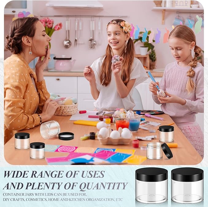 SATINIOR 36 Pieces 2 oz Plastic Jars with Lids Wide Mouth Airtight Reusable Container Acrylic Cosmetic Small Jars for Lotions Ointments Travel Toiletries Creams Make up Storage(Black)