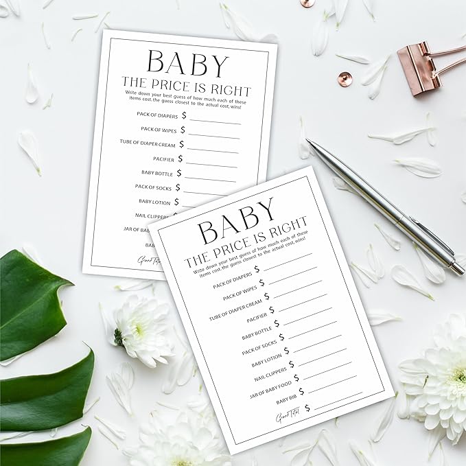5" X 7" Baby Shower Party Games-Set Of 30 Minimalism Black & White-Guess The Price Game For Guest-Wishes For Baby-Baby Announcement Gender Reveal Game Card 04