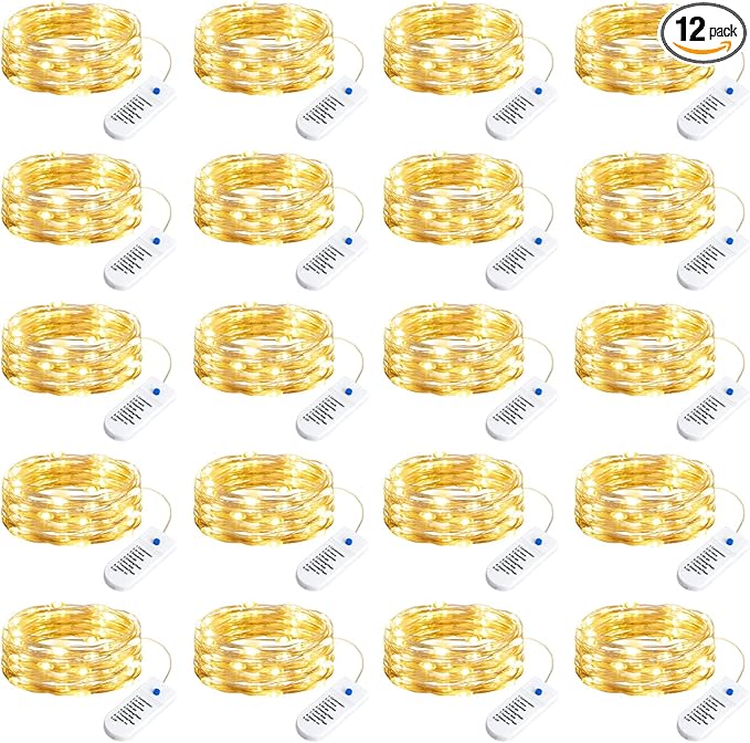 Minetom 20 Pack Fairy Lights Battery Operated String Lights, 8 Modes & Timer, 7ft 20LED Warm White Waterproof Silver Wire Twinkle Lights, Firefly Starry Moon Lights for Mason DIY Christmas Wedding