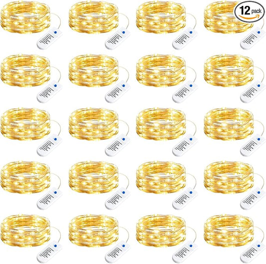 Minetom 20 Pack Fairy Lights Battery Operated String Lights, 8 Modes & Timer, 7ft 20LED Warm White Waterproof Silver Wire Twinkle Lights, Firefly Starry Moon Lights for Mason DIY Christmas Wedding