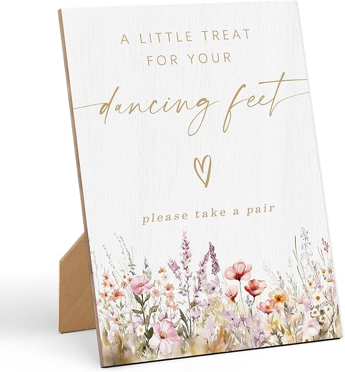 Floral Wedding A Little Treat for Your Dancing Feet Sign, Wedding Reception Table Decorations, Reception Table Wooden Sign with Back Stand for Bridal Shower Parties, Engagement Night Accessories, 12