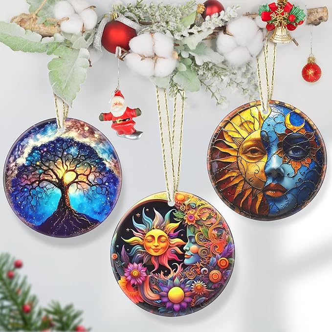 Sun and Moon God - 3.5 Inch Ceramic Hanging Ornament for Christmas Tree Decorations - Gift Exchange Present