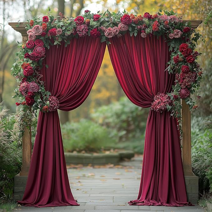 10x10ft Wrinkle Free ‌Burgundy Backdrop Curtain for Parties Soft Fabric Drapes Wedding ‌Curtain Backdrop for Birthday Party Decorations Background for Photography 5x10ft, 2 Panels
