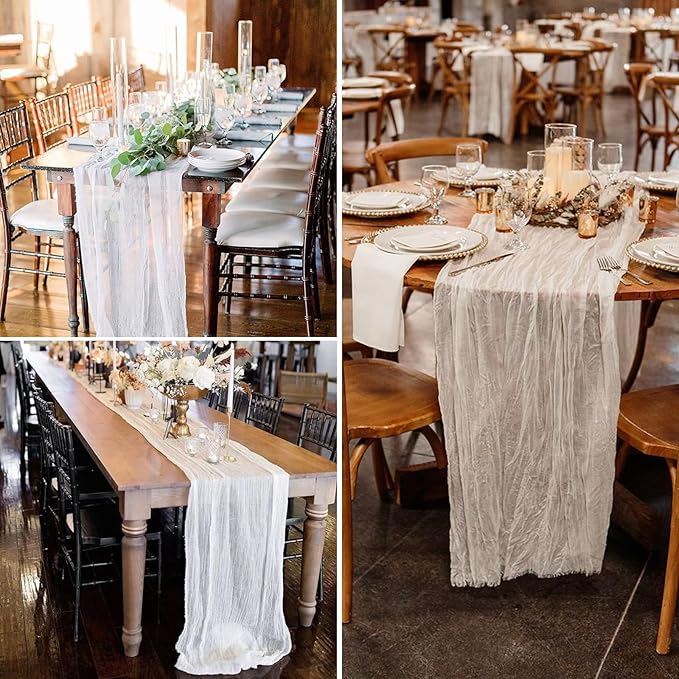 12 Pack White Cheesecloth Table Runner 10FT Boho Gauze Cheese Cloth Fabric 35 x 120 Inch Rustic Sheer Runner for Christmas Wedding Decor Baby Shower Party Boho Decoration