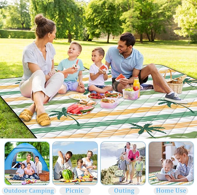 Extra Large Picnic Blanket Waterproof,80"x 80"Foldable Machine Washable Beach Blanket,Outdoor Blanket for 6-8 Adults,Suitable for Indoor Crawling,Park Beach,Camping,Hiking,Family Travel(Yellow)
