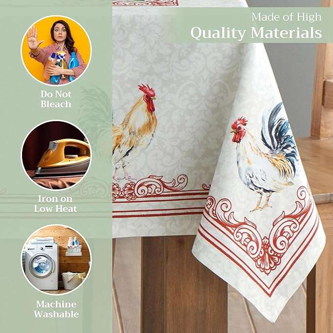 Maison d' Hermine Table Cloth Square Table 100% Cotton 60 x 60 Inches Tablecloth Reusable Decorative Everyday Use for Dining Room, Farmhouse, Home, Party, Festive & Wedding Spring Summer - Campagne