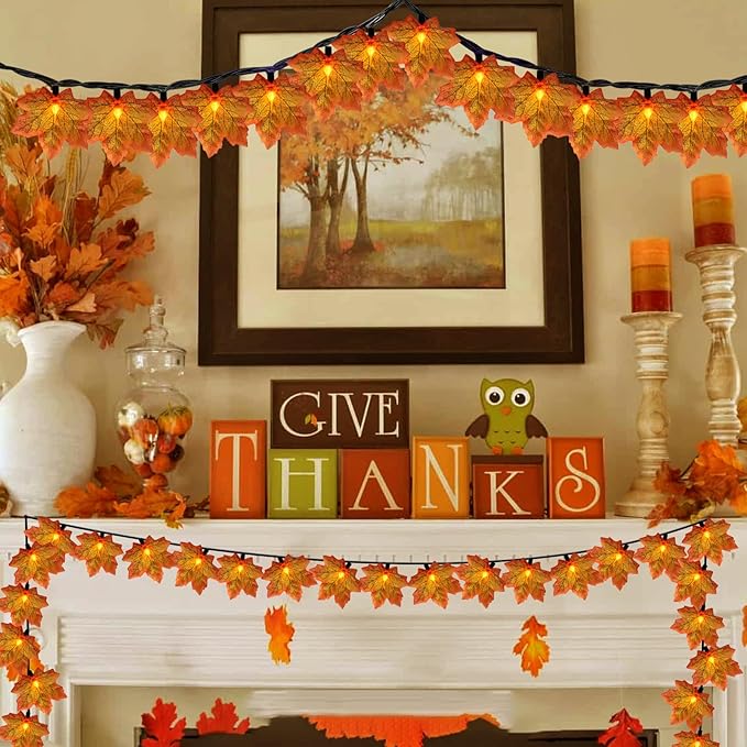 Fall Decor Maples Leaf String Lights,13.5FT Autumn Red Cloth Maple Leaf with 35 Mini LED Bulbs for Thanksgiving Day Fall Decorations New Year Home DIY Prty Patio Decor