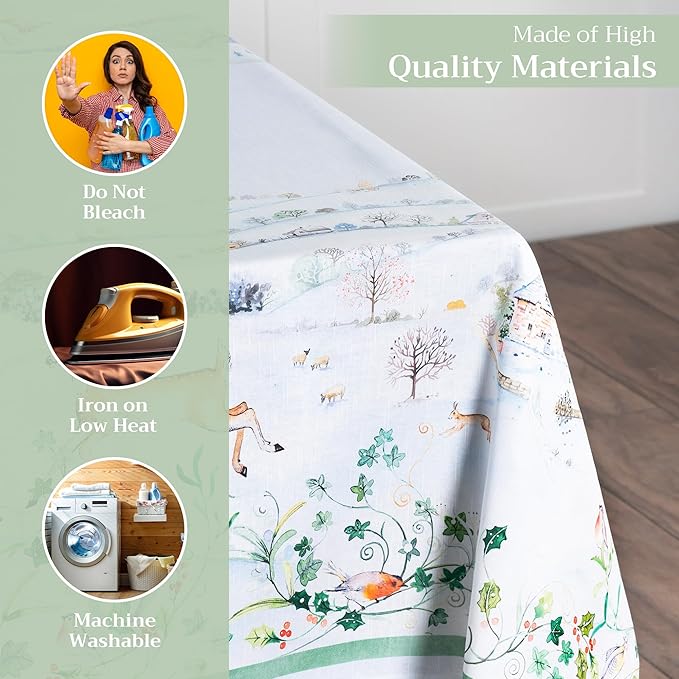 Maison d' Hermine Table Cloth Rectangle Table 100% Cotton 70 x 90 Inches Fall Tablecloth Reusable Everyday Use for Thanksgiving Christmas Decorations Dining Farmhouse Party (Snowy World)