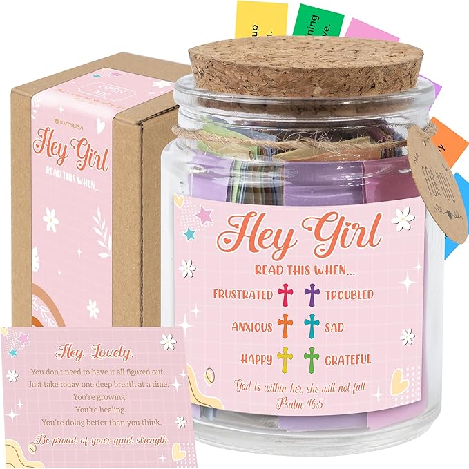 Hey Girl Bible Verse Jar – 92 Encouraging Scriptures for Teen Girls, Trendy Stuff & Gifts for Teen Girl, Back to School Essentials, Birthday Gifts & Christian Inspirational Jar for Teens