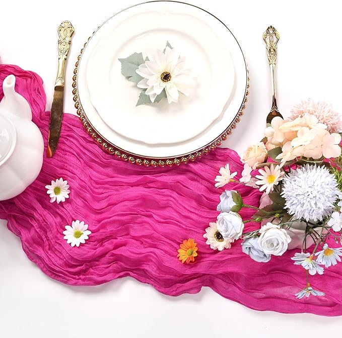 6 Pack Hot Pink Cheesecloth Table Runner 10FT Boho Cheese Cloths Gauze Fabric Table Runners 120 Inch Rustic Sheer for Wedding Birthday Party Baby Shower Centerpiece Home Decorations