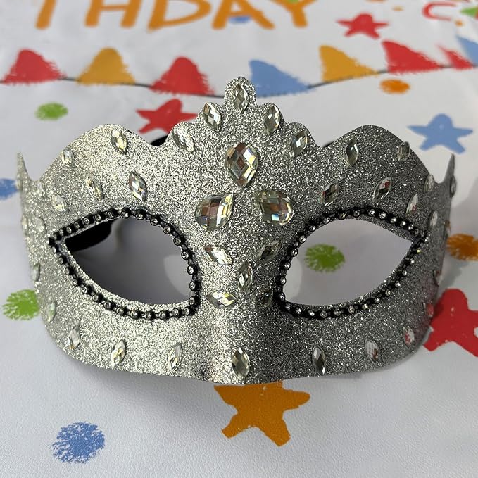 Masquerade Mask with Diamond Inlaid, Venetian Ball Crown Face Masks, Powder Coated Frosted Mask for Party Props
