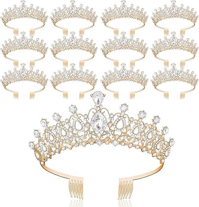 12 Pcs Crystal Tiara and Princess Crown with Comb Crown Rhinestone Women Girls Tiara Headpiece Queen Hair Accessories for Birthday Party Wedding Prom Halloween Cosplay Costume