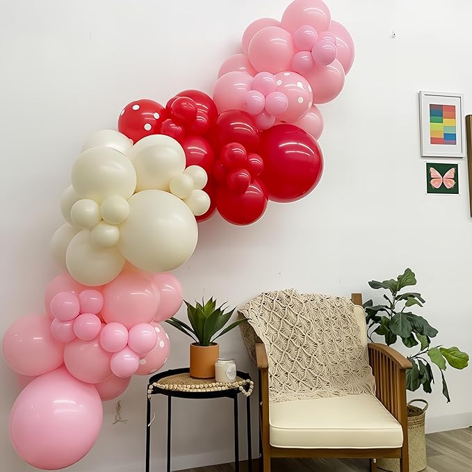 Pink and Red Balloon Arch Kit Cherry Balloon Garland 91Pcs Red Baby Pink Pastel Yellow Party Balloon for Girls Sweet One Berry First Birthday Strawberry Baby Shower Party Decorations