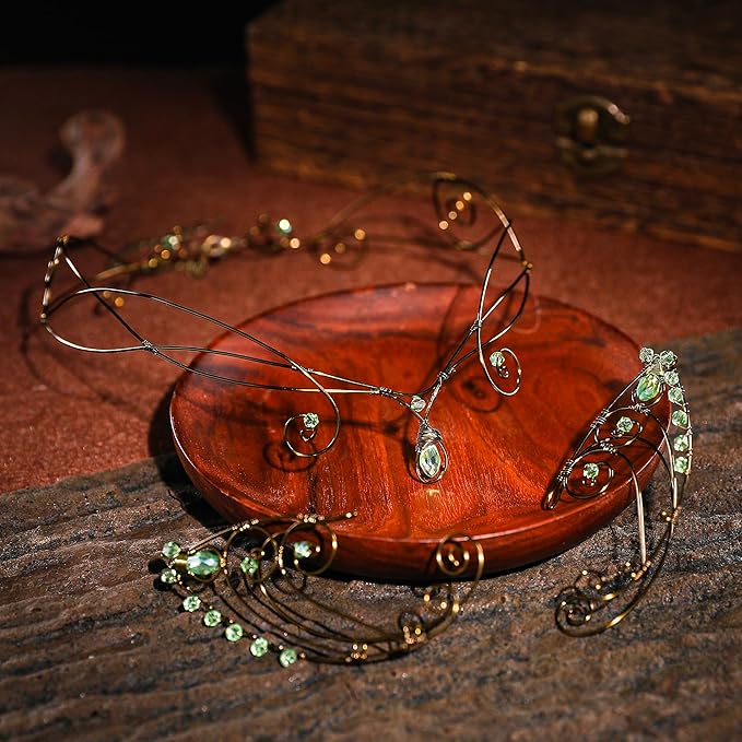 Renaissance Fairy Tale Costume Set - Elf Ear Cuff Earrings Decorative Medieval Fairy Winding Tiara Crown for Cosplay