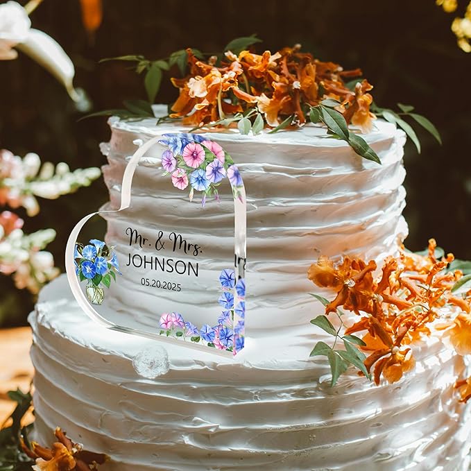 Custom Wedding Heart Acrylic Plaque,Mr & Mrs Cake Topper,Personalized Wedding Keepsake/Gift/Sign (Style 16)