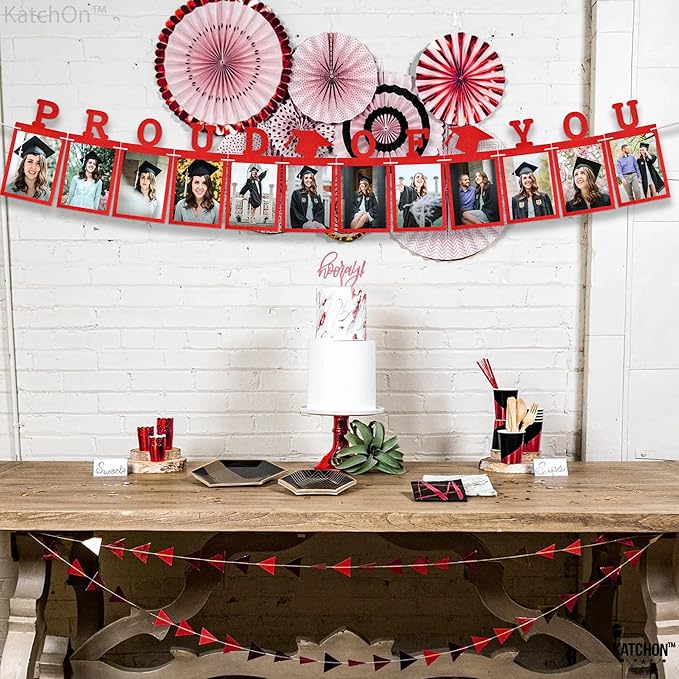KatchOn, Red Graduation Photo Banner 2025 - Large 10 Feet | Proud of You | Graduation Decorations 2025 | Personalized Grad Banner | Felt Grad Picture 2025