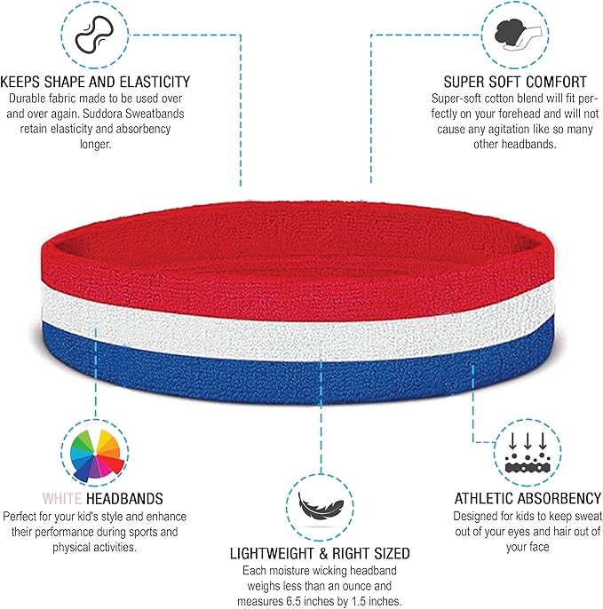 Suddora Toddlers Headbands, Sports Sweatbands for Kids, Non-Slip and Lightweight Fabric Bands for Youth Basketball, Soccer, and Tennis, Moisture-Wicking Bands for Cosplay & Costumes