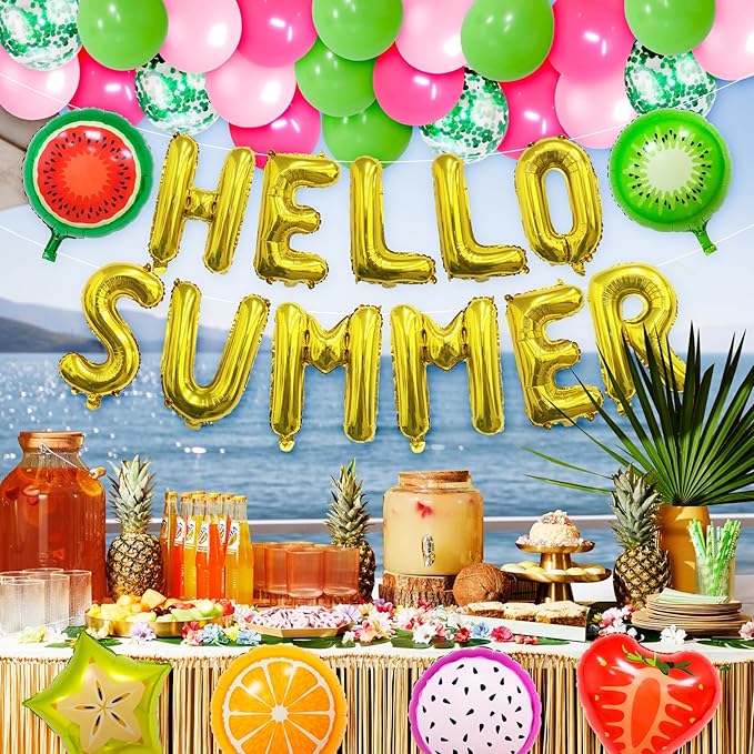 Hello Summer Party Decorations Hello Summer Banner Hello Summer Decorations Beach Party Decor Pool Party Decor Banner Hello Summer Balloons Tropical Luau Summer Decorations Supplies For Office Indoor