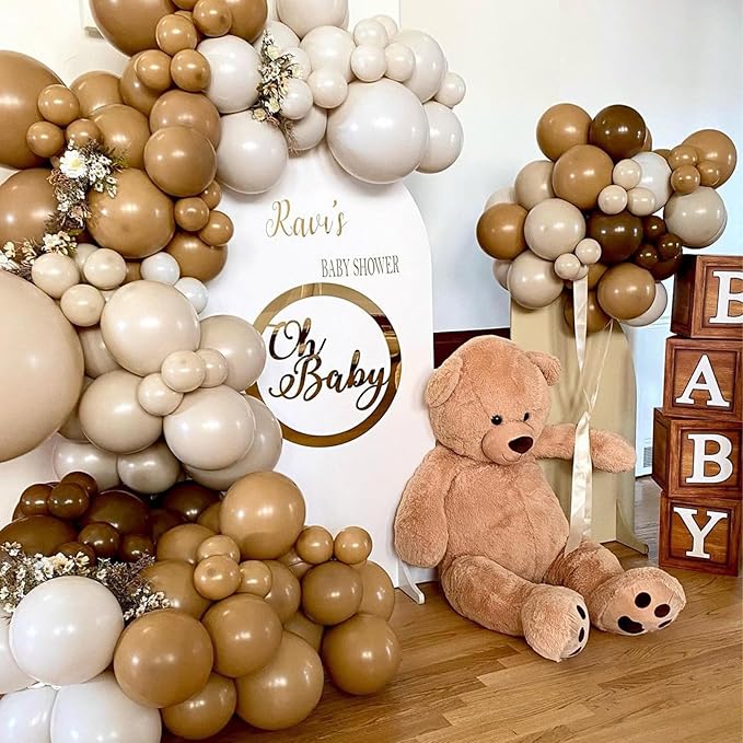 Brown Balloons 113PCS, Different Sizes Light Brown Balloon Garland Arch Kit 18/12/10/5 Inch, Tan Caramel Mocha Helium Latex Balloons Coffee Brown Party Balloons for Teddy Bear Birthday Boho Decoration