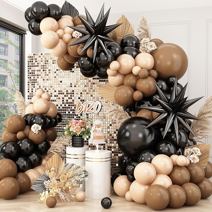 Black Brown Nude Balloon Arch Kit,Balloon Garland with Black Star Foil Balloons for Wild West Country Birthday Baby&Bridal Shower Gender Reveal Birthday Party Decorations