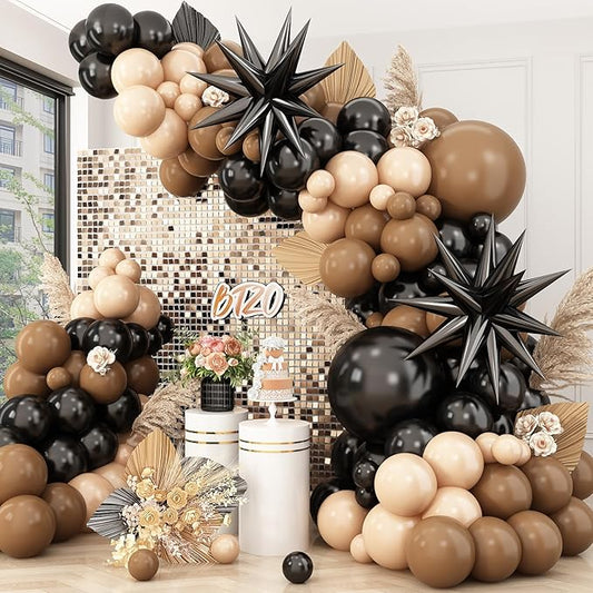 Black Brown Nude Balloon Arch Kit,Balloon Garland with Black Star Foil Balloons for Wild West Country Birthday Baby&Bridal Shower Gender Reveal Birthday Party Decorations