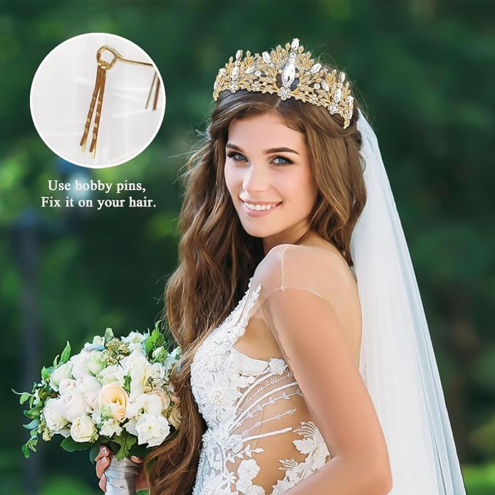 TAROSE Crowns for Women and Girls, Queen Crystal Gold Silver Tiaras with White Rhinestone and Combs, Goddess Crown for Wedding Bride Birthday Princess Bridal Shower Hair Accessories for Women