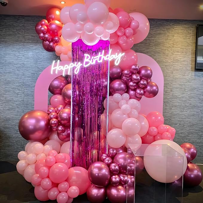 Balloon Arch Kit - Hot Pink, Baby Pink, Metallic Party Helium Balloons Garland With Pastel Light, Dark Magenta, Latex Balloons for Girls Wedding, Baby Shower, Princess Birthday Party Decor