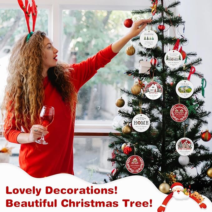 Custom Ceramic Christmas Ornaments with Photo Text - Personalized New Home Christmas Hanging Decorations Decorations