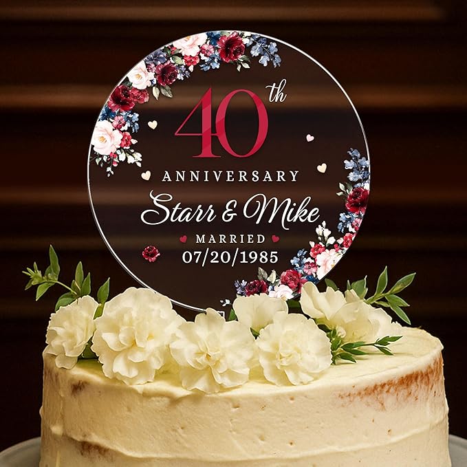 Personalized 40th Wedding Anniversary Acrylic Cake Topper, 40 th Anniversary Decorations, 40th Wedding Decor, 40 Wedding AnniversaryDecor