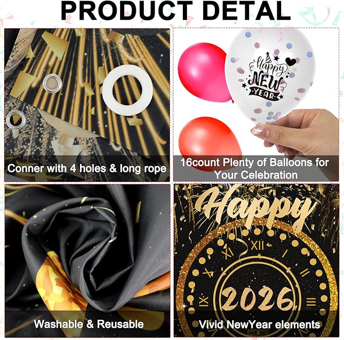 2026 New Year's Eve Decoration Set with Happy New Year Banner，Countdown Balloon Dart Party Games for Adults Families, New Year's Eve Party Supplies 2026, Photo Props for Holiday Celebrations