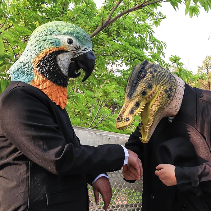 MOKRY PARTY Parrot Bird Head Mask Long Style Head Mask Halloween Cosplay Costume Latex Mask