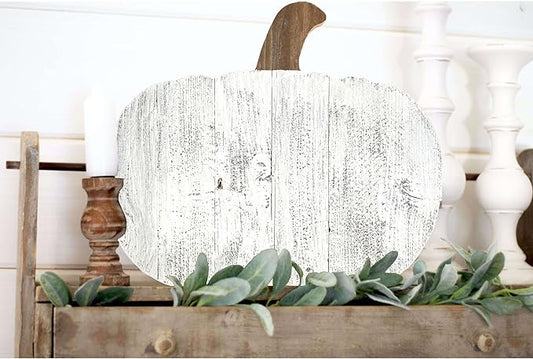 BARNWOODUSA Rustic Farmhouse Wood Pumpkin Fall Harvest Wall Décor for Autumn, Thanksgiving, Halloween, DIY Décor White Wash 18 inch Pumpkin Reclaimed and Recycled Wood
