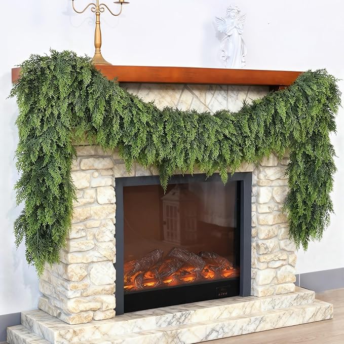 Christmas Cedar Garland - 5ft Artificial Cedar Garland Faux Lush Green Fake Pine Needles for Fireplace,Table,Window,Stairs,Mante,Holiday Indoor Outdoor Xmas Decor(1PCS)