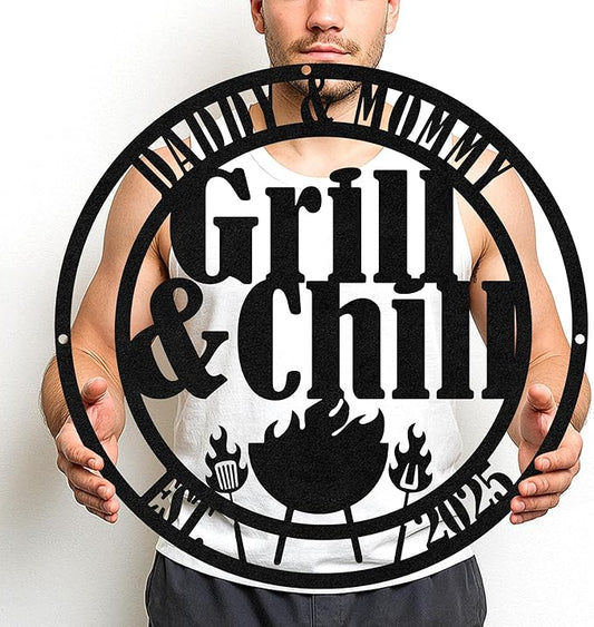 Custom BBQ Metal Sign Personalized Grill Name Wall Art for Outdoor Kitchen Patio Backyard Decor Fathers Gift for Dad Grandpa Husband Barbecue Smoker Area Sign, Grilling Lover Gifts 49