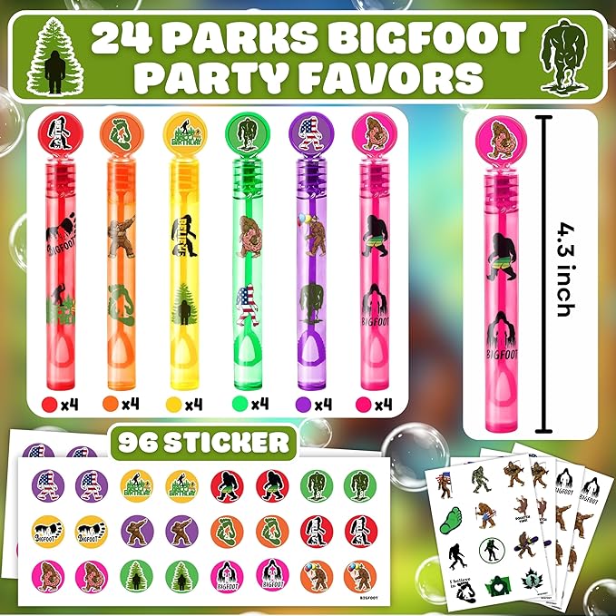 24PCS Bigfoot DIY Bubble Wands with 96PCS Stickers - Party Favor for Goodie Bags, Pinata Stuffers, Mini Bubble Bulk Birthday Supplies, Toys Gifts, Class Prizes for Toddlers, Boys & Girls