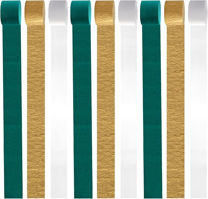 Teal-Turquoise White Gold Party-Decorations Streamers - 9 Rolls Woman Girl Birthday Crepe Tissue Paper Streamer Graduation Wedding Bachelorette Engagement Bridal Baby Shower Garland Decor Panduola
