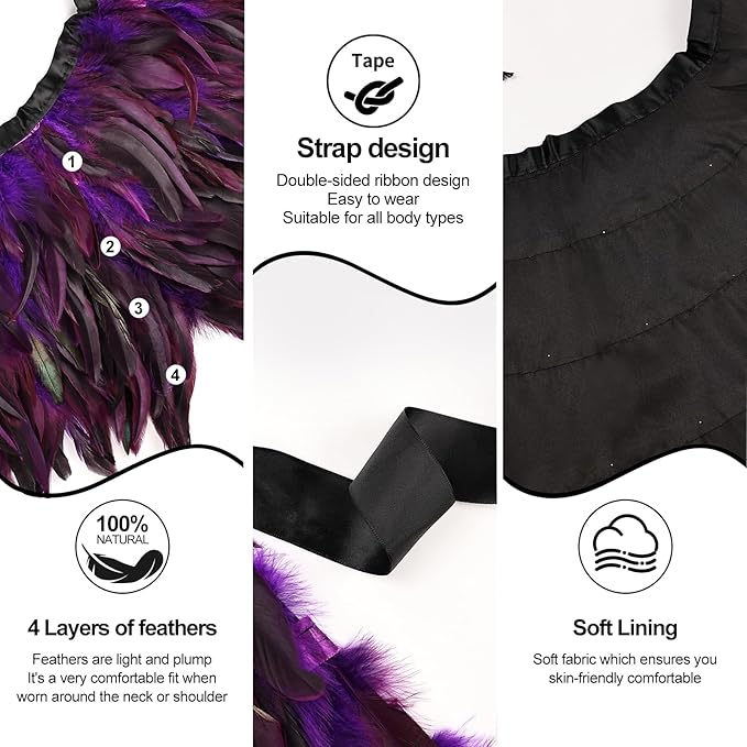 Gothic Natural Feather Shrug Feather Shawl Wrap Cape Victorian Collar for Halloween Cosplay Party Costume Accessories