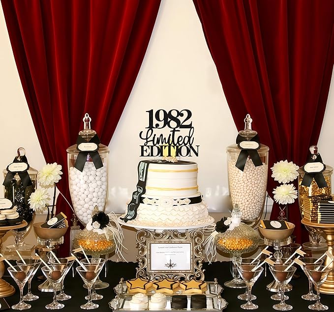 Limited EDITION 1982 Cake Topper - Black Glitter Happy 43rd Birthday Party Cake Decoration Supplies, Cheer to 43 Years Cake Bunting Decor for 43rd Birthday Party Photo Booth Props