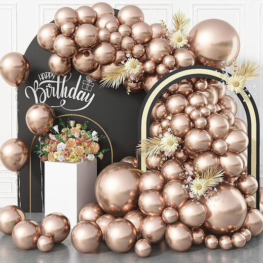 Metallic Champagne Gold Balloons, 113 pcs 18/12/10/5 Inch Champagne Gold Balloon Garland Arch Kit, Different Sizes Chrome Champagne Gold Latex Party Balloons for Birthday Wedding New Year Decorations