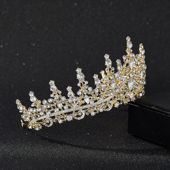 SWEETV Crystal Wedding Tiara for Women, Royal Queen Crown Headband, Rhinestone Princess Hair Accessories for Prom Birthday