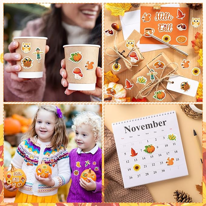 300Pcs Fall Foam Stickers, Cute Self-Adhesive Autumn Thanksgiving Stickers Foam Fall Pumpkin Maple Leaves Sticker Decorations for Home Office School Classroom DIY Art Craft Party Supplies