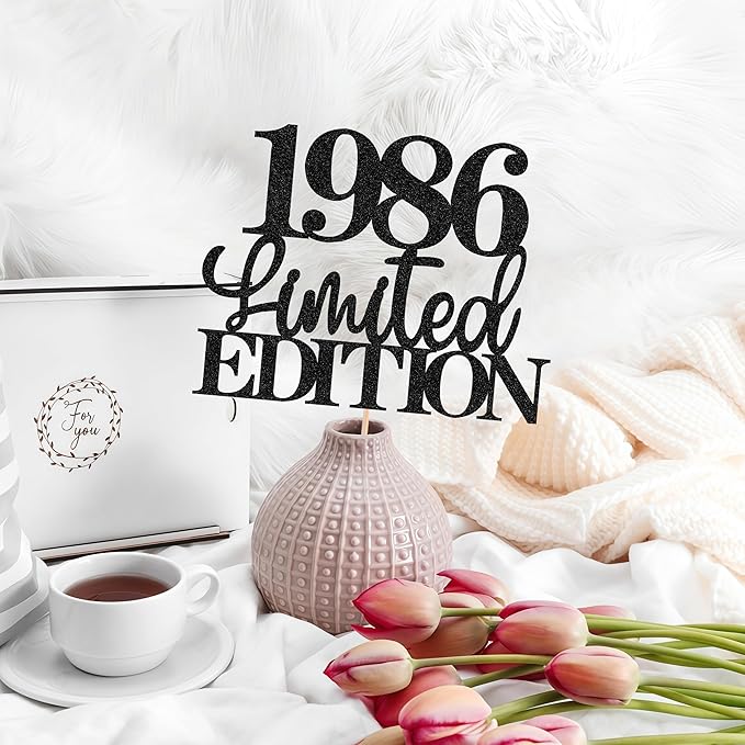 Limited EDITION 1986 Cake Topper - Black Glitter Happy 39th Birthday Party Cake Decoration Supplies, Cheer to 39 Years Cake Bunting Decor for 39th Birthday Party Photo Booth Props