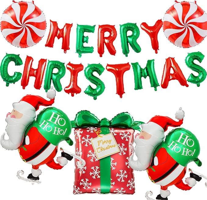 Santa Balloon, Candy Cane Foil Balloons For Christmas Birthday Party Decorations, Candy Cane Decorations