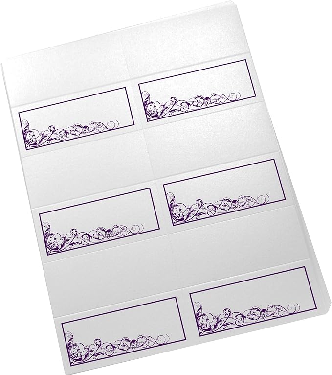 Scribble Vintage Swirl Printable Place Cards, Eggplant (Choose Color), Set of 150 (25 Sheets), Laser & Inkjet Printers - Wedding, Party, Dinner, and Special Events