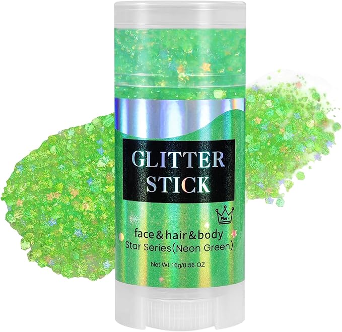 Mysense Neon Green Body Glitter Stick, Christmas Lime Green Face Hair Glitter, Stocking Stuffers, Festival Rave Outfit Accessories for Women, Sparkling Mermaid Sequins Chunky Glitter Makeup, 0.56oz