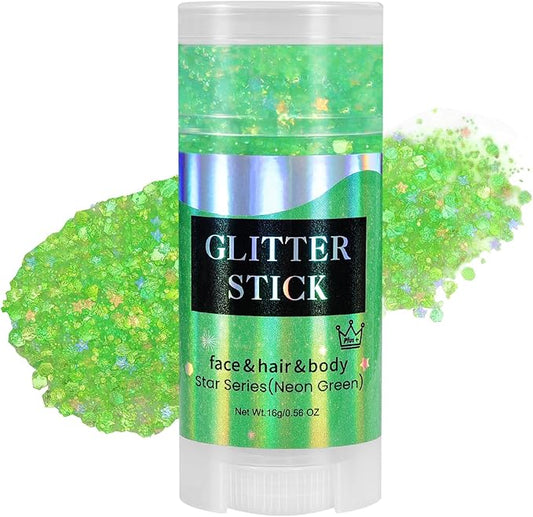 Mysense Neon Green Body Glitter Stick, Christmas Lime Green Face Hair Glitter, Stocking Stuffers, Festival Rave Outfit Accessories for Women, Sparkling Mermaid Sequins Chunky Glitter Makeup, 0.56oz